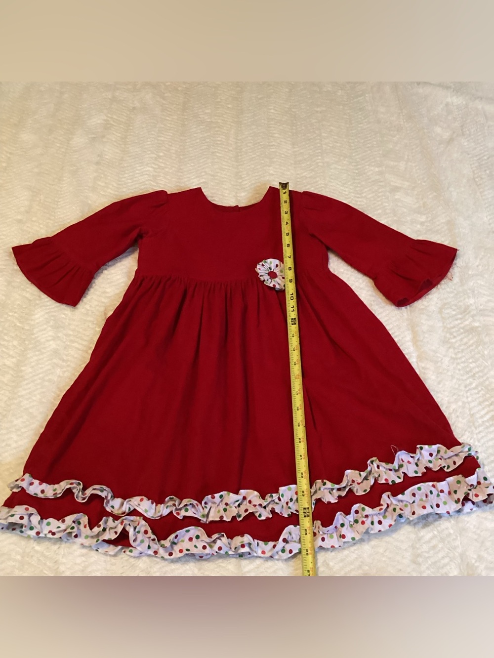Vintage Style Christmas Velvet Red Polkadot Ruffle Smocktions! Girls Sz 5 Dress